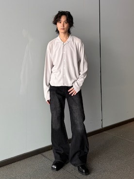 「Lui's（ルイス）のビスコースニットシャツ（シャツ/ブラウス、グレー系）」を使った、れちおさん（メンズ・173cm）の夏コーディネート
