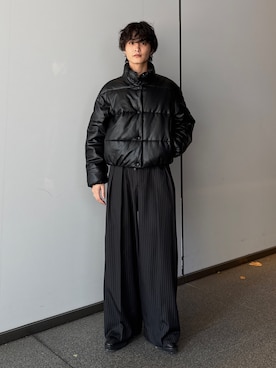 「Lui's（ルイス）の【mi-企画】シンセティックレザー中綿ブルゾン（ブルゾン、ブラック系）」を使った、れちおさん（メンズ・173cm）の秋コーディネート