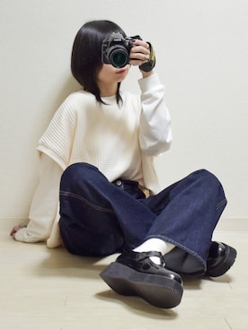「アイテム（ベスト）」を使った、てんさん（レディース・155cm）の春コーディネート