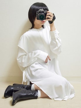 「エプロンワンピース」｜「アイテム（その他）」を使った、てんさん（レディース・155cm）の秋コーディネート