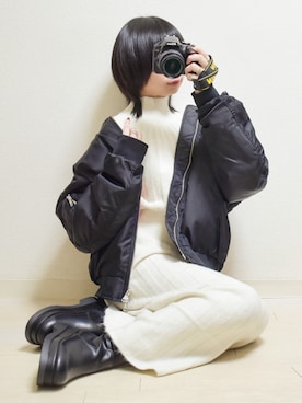 「MA-1」｜「アイテム（ワンピース/ドレス）」を使った、てんさん（レディース・155cm）の冬コーディネート