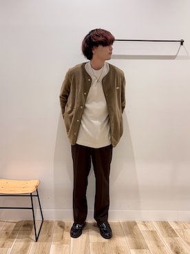 「アイテム（ノーカラージャケット）」を使った、4yato Komatsubaraさん（メンズ・172cm）の秋コーディネート