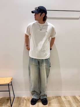 「SMELLY(スメリー)のクラウンパントダテメガネ(メガネ、ブラック系)」を使った、4yato Komatsubaraさん(メンズ・172cm)の夏コーディネート