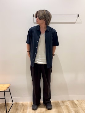 「URBAN RESEARCH(アーバンリサーチ)の『別注』LACOSTE×URBAN RESEARCH FUNCTIONAL PIQUE OP SHIRTS(シャツ/ブラウス、ブラック系)」を使った、4yato Komatsubaraさん(メンズ・172cm)の夏コーディネート