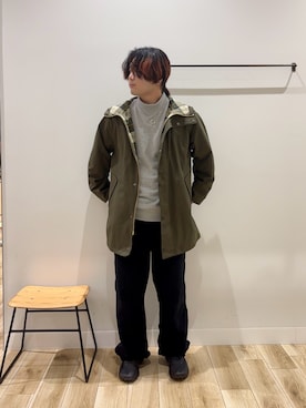 「アイテム（テーラードジャケット、グリーン系）」を使った、4yato Komatsubaraさん（メンズ・172cm）の冬コーディネート