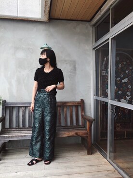 「kwotiasのアイテム（パンツ、グリーン系）」を使った、waka__sanさん（レディース・162cm）の夏コーディネート