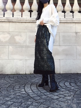 「kwotiasのアイテム（スカート、グリーン系）」を使った、waka__sanさん（レディース・162cm）の春コーディネート