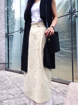 「kwotiasのアイテム（スカート、イエロー系）」を使った、waka__sanさん（レディース・162cm）の夏コーディネート