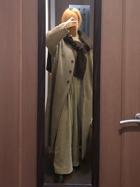 「STYLEMIXER（スタイルミキサー）のアイテム（ノーカラーコート）」を使った、uさん（レディース・157cm）の冬コーディネート