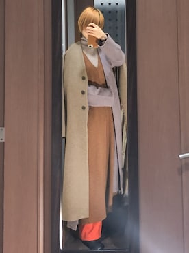 「STYLEMIXER（スタイルミキサー）のアイテム（ノーカラーコート）」を使った、uさん（レディース・157cm）の冬コーディネート