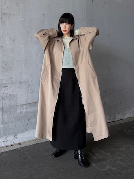「ピスタチオ」｜「アイテム（ステンカラーコート）」を使った、RIKAさん（レディース・168cm）の冬コーディネート