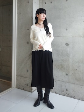 「Henon.（ヘノン）のレースVネックカットトップス（Tシャツ/カットソー、ホワイト系）」を使った、RIKAさん（レディース・168cm）の秋コーディネート