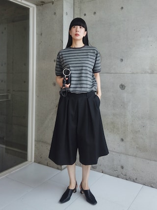 「feepur(フェピュール)のマルチボーダーオーバーリンガーTee(Tシャツ/カットソー)」を使った、RIKAさん(レディース・168cm)の夏コーディネート