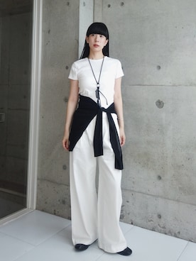 「GAP（ギャップ）のモダン クルーネックTシャツ（半袖）（Tシャツ/カットソー、ホワイト系）」を使った、RIKAさん（レディース・168cm）の夏コーディネート