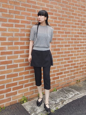 「select MOCA（セレクトモカ）の【新色追加】リブ編みシアークルーネックニット（ニット/セーター、グレー系）」を使った、RIKAさん（レディース・168cm）の夏コーディネート