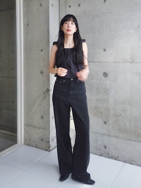 「TODAYFUL（トゥデイフル）のOwen's Denim（デニムパンツ、ブラック系）」を使った、RIKAさん（レディース・168cm）の夏コーディネート