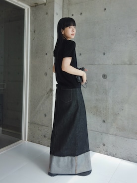 「ZOZOMARKET（ゾゾマーケット）のZOZOMARKET by RIKA-ロールアップデニムロングスカート（デニムスカート）」を使った、RIKAさん（レディース・168cm・30代）の夏コーディネート