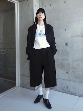 「TODAYFUL（トゥデイフル）のBoyfriend Linen Jacket（テーラードジャケット、ブラック系）」を使った、RIKAさん（レディース・168cm）の春コーディネート