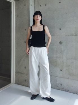 「forksy.（フォルクシー）の【 RIKA × forksy. 】カップ付き サマーベロア ラウンドスクエア ノースリーブトップス（タンクトップ）」を使った、RIKAさん（レディース・168cm・30代）の夏コーディネート