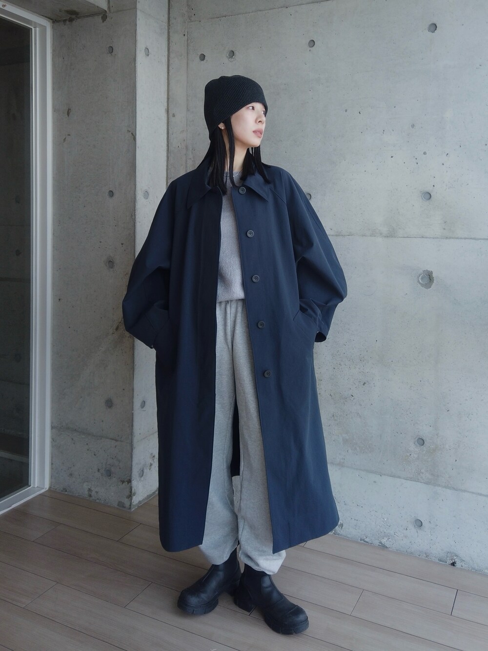 GANNI フード付きオリーブポンチョ anyfee/プラスサイズ】ニットジョーゼットワイドパンツ anyfee