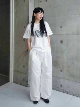 「6（ロク）の＜6(ROKU)＞SISTERS Tシャツ（Tシャツ/カットソー、ホワイト系）」を使った、RIKAさん（レディース・168cm）の夏コーディネート