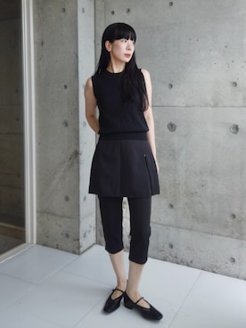 「MAISON SPECIAL（メゾンスペシャル）のMini Skirt Layer Capri Pants/ミニスカートレイヤーカプリパンツ（その他パンツ、ブラック系）」を使った、RIKAさん（レディース・168cm）の夏コーディネート
