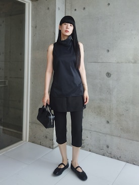 「MAISON SPECIAL（メゾンスペシャル）のMini Skirt Layer Capri Pants/ミニスカートレイヤーカプリパンツ（その他パンツ、ブラック系）」を使った、RIKAさん（レディース・168cm）の夏コーディネート