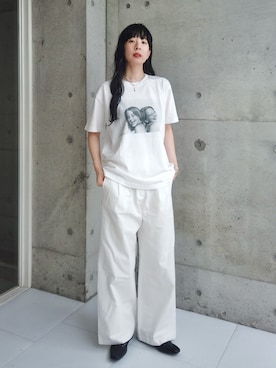 「6（ロク）の＜6(ROKU)＞SISTERS Tシャツ（Tシャツ/カットソー、ホワイト系）」を使った、RIKAさん（レディース・168cm）の夏コーディネート