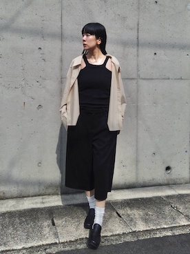 「MILLER（ミラー）の【別注】＜Robert.P.Miller × 6＞タンクトップ 25SS（タンクトップ、ブラック系）」を使った、RIKAさん（レディース・168cm）の春コーディネート