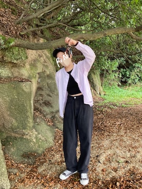 「H&M（エイチ・アンド・エム）のアイテム（デニムパンツ、ブラック系）」を使った、りんださん（レディース・156cm）の夏コーディネート