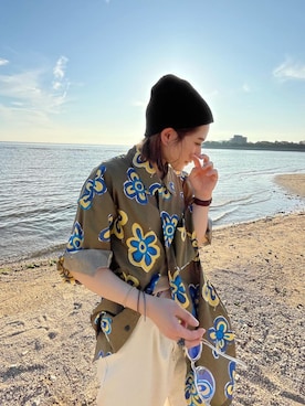 「UNIQLO（ユニクロ）のアイテム（シャツ/ブラウス、グリーン系）」を使った、りんださん（レディース・156cm）の夏コーディネート