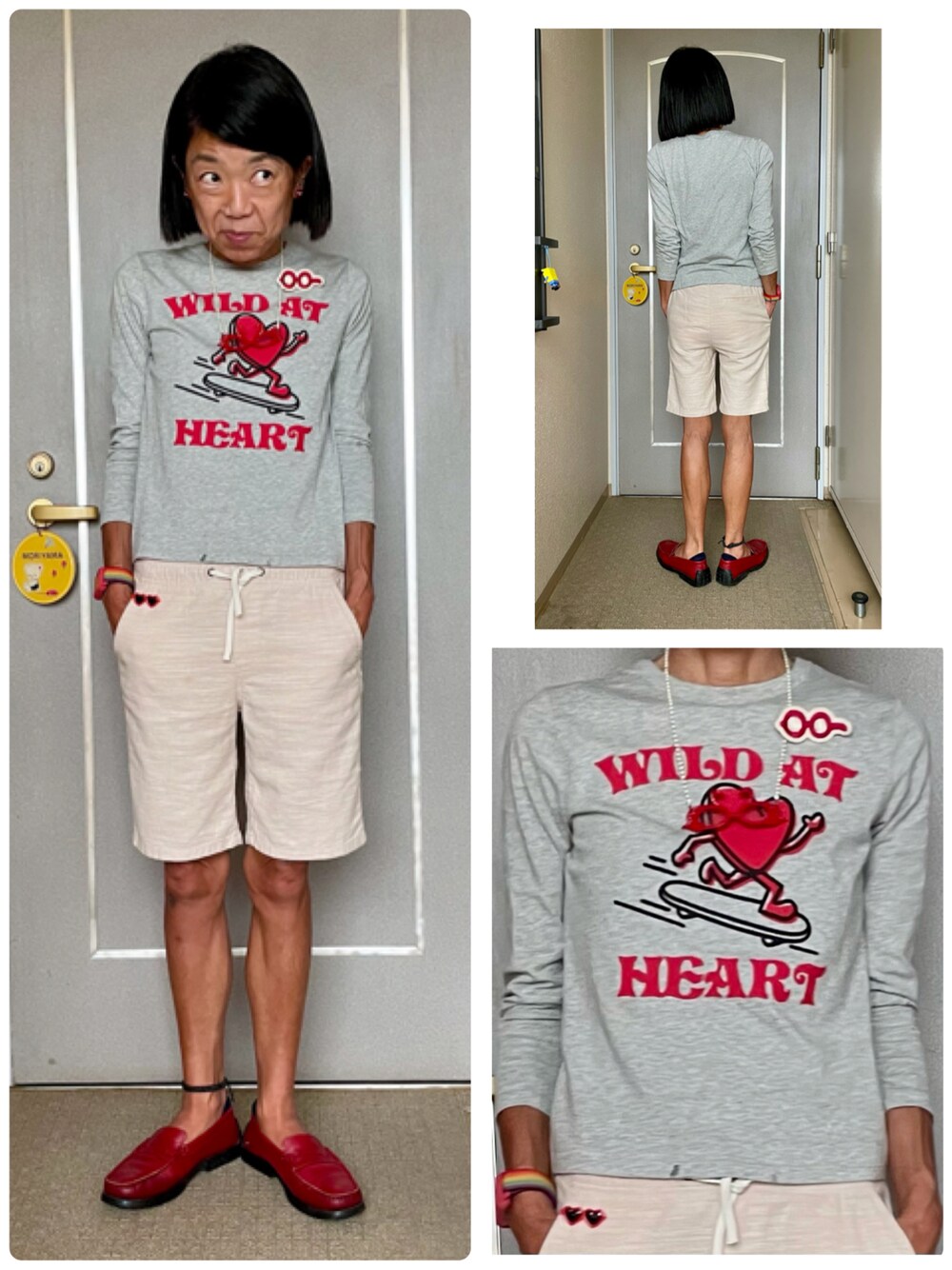 「GAP kidsのアイテム（Tシャツ/カットソー、グレー系）」を使った、Misono Moriyamaさん（レディース・161cm）の夏コーディネートの1枚目の写真