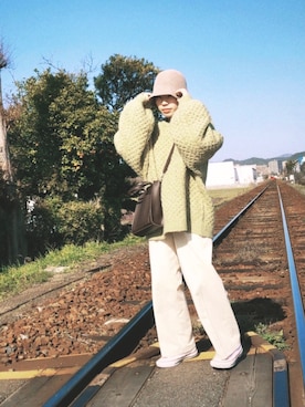 「ピスタチオ」｜「アイテム（帽子）」を使った、minnさん（レディース・154cm）の春コーディネート