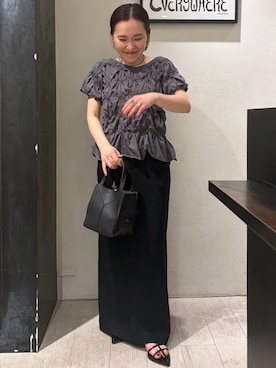 「CAPRICIEUX LE'MAGE（カプリシューレマージュ）の【新色イエロー・チャコールグレー】シャーリングホイップＴ（Tシャツ/カットソー、グレー系）」を使った、mari.kana_lemageさん（レディース・150cm）の春コーディネート