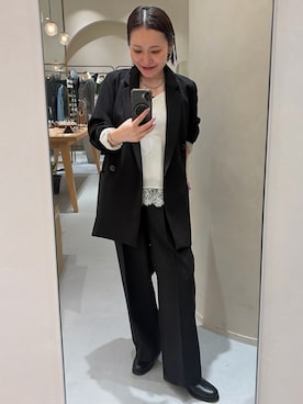 「CAPRICIEUX LE'MAGE（カプリシューレマージュ）の【yuu企画】1タックストレートパンツ（スラックス、ブラック系）」を使った、mari.kana_lemageさん（レディース・150cm）の秋コーディネート