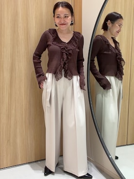 「CAPRICIEUX LE'MAGE（カプリシューレマージュ）のレースフリルカーディガン（Tシャツ/カットソー、ブラウン系）」を使った、mari.kana_lemageさん（レディース・150cm）の夏コーディネート