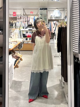 「LOWRYS FARM（ローリーズファーム）のポインテッドＦシューズ 581137（パンプス、レッド系）」を使った、kanamiさん（レディース）の春コーディネート