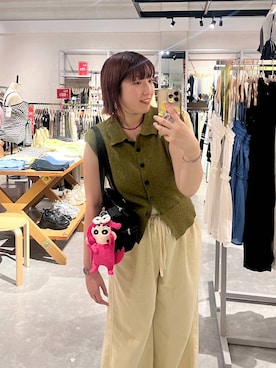 「LOWRYS FARM（ローリーズファーム）のメランジポロフレンチスリーブ　1045953（ベスト、グリーン系）」を使った、kanamiさん（レディース）の夏コーディネート