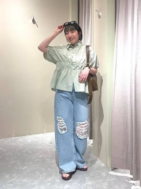 「LOWRYS FARM（ローリーズファーム）のレースデニム　601055（デニムパンツ、ブルー系）」を使った、kanamiさん（レディース）の春コーディネート