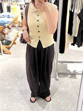 「LOWRYS FARM（ローリーズファーム）のメランジポロフレンチスリーブ　1045953（ベスト、ホワイト系）」を使った、kanamiさん（レディース）の夏コーディネート