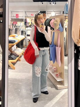 「LOWRYS FARM（ローリーズファーム）のレースデニム　601055（デニムパンツ、ブルー系）」を使った、kanamiさん（レディース）の春コーディネート