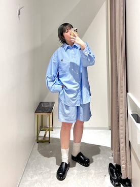 「LOWRYS FARM（ローリーズファーム）の【名探偵コナン】ストライプSETUP 672178（シャツ/ブラウス、ブルー系）」を使った、kanamiさん（レディース）の春コーディネート