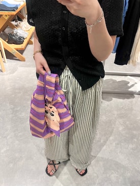 「LOWRYS FARM（ローリーズファーム）のレースフードプルオーバー5S 1053679（シャツ/ブラウス、ブラック系）」を使った、kanamiさん（レディース）の夏コーディネート