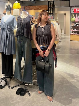 「アイテム（バンダナ/スカーフ、ブルー系）」を使った、kanamiさん（レディース・159cm）の夏コーディネート