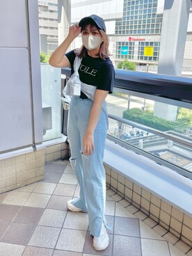 「one after another NICE CLAUP（ワンアフターアナザーナイスクラップ）のアイテム（デニムパンツ）」を使った、おみほさん（レディース・154cm）の夏コーディネート