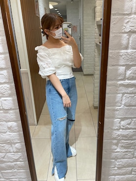 「one after another NICE CLAUP（ワンアフターアナザーナイスクラップ）のアイテム（デニムパンツ）」を使った、おみほさん（レディース・154cm）の春コーディネート