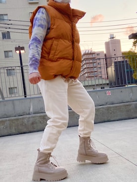 「153cm」｜「アイテム（スウェットパンツ）」を使った、ミサキさん（レディース・153cm）の冬コーディネート