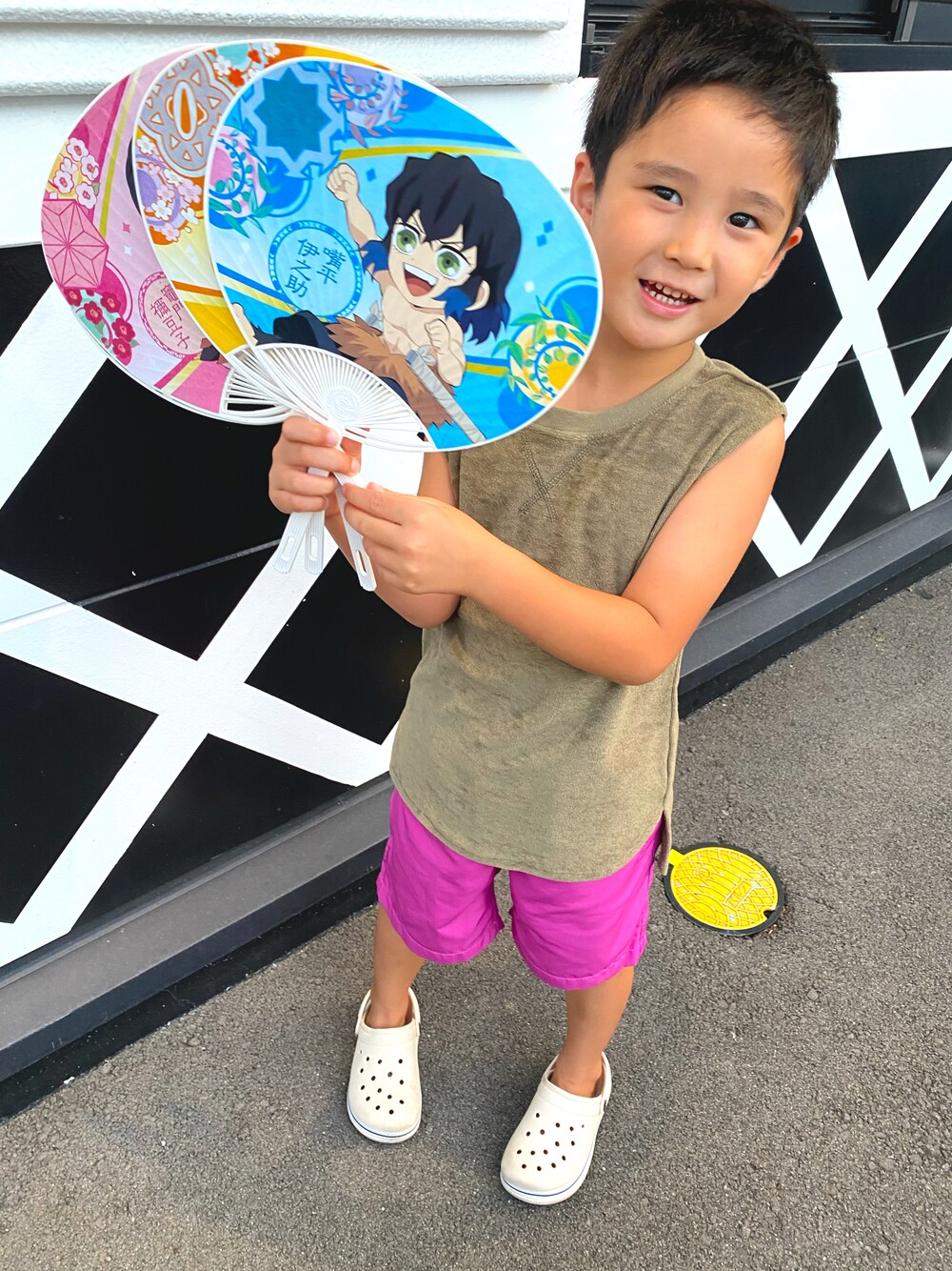 「MAKE YOUR DAYのパイルタンクトップ■80～140cm（タンクトップ、ベージュ系）」を使った、SHUNKIさん（キッズ・120cm）の夏コーディネートの1枚目の写真