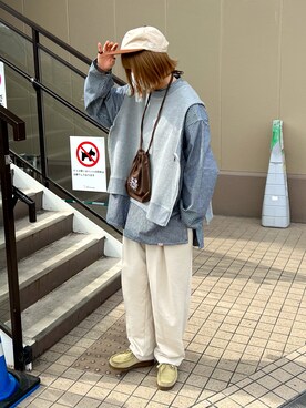 「HINSON（ヒンソン）のHINSON/ヒンソン バンドカラー プルオーバーシャツ（シャツ/ブラウス）」を使った、shizukü    さん（レディース・173cm）の春コーディネート