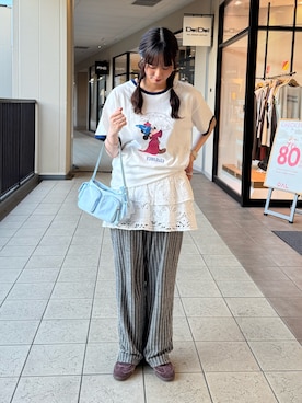 「CPCM（シーピーシーエム）のDisneyFANTASIAパウダーT（Tシャツ/カットソー）」を使った、shizukü    さん（レディース・173cm）の夏コーディネート